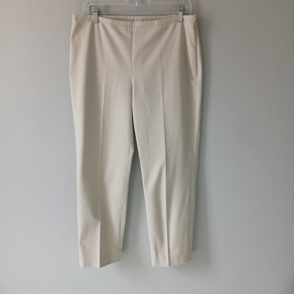 J. Mclaughlin Women's Size 10 Khaki Pleated Pants Straight Leg Cotton Stretch